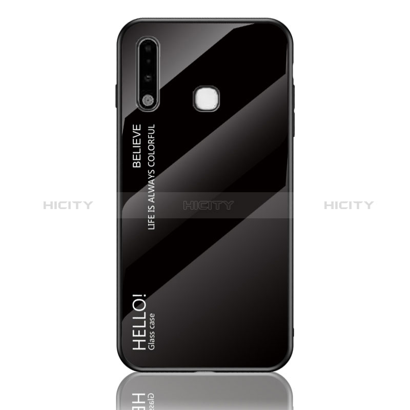 Silikon Schutzhülle Rahmen Tasche Hülle Spiegel Farbverlauf Regenbogen LS1 für Samsung Galaxy A70E Schwarz Plus