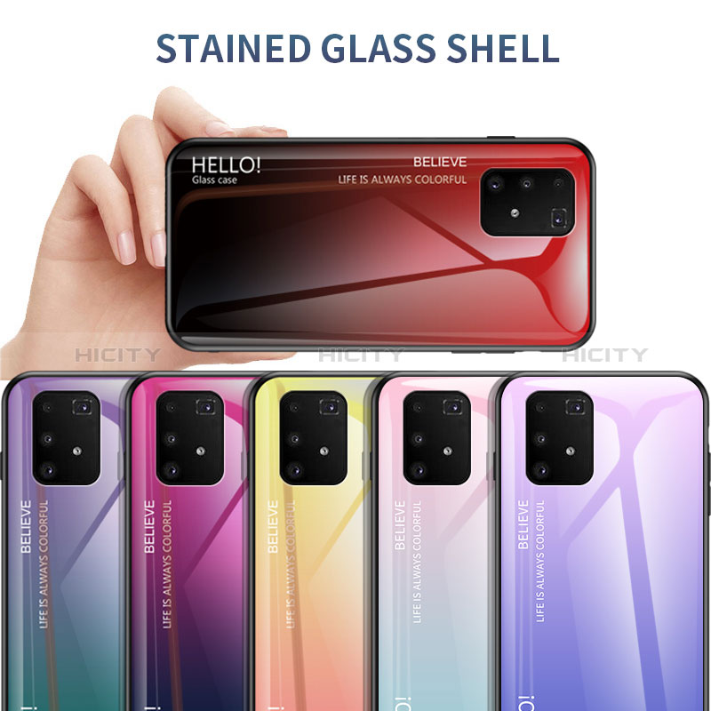 Silikon Schutzhülle Rahmen Tasche Hülle Spiegel Farbverlauf Regenbogen LS1 für Samsung Galaxy A91 groß