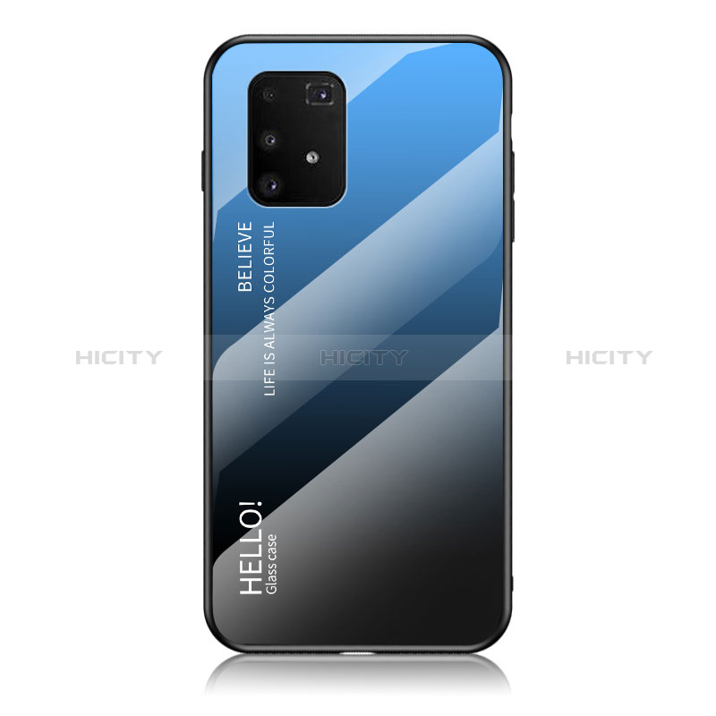 Silikon Schutzhülle Rahmen Tasche Hülle Spiegel Farbverlauf Regenbogen LS1 für Samsung Galaxy A91 Blau