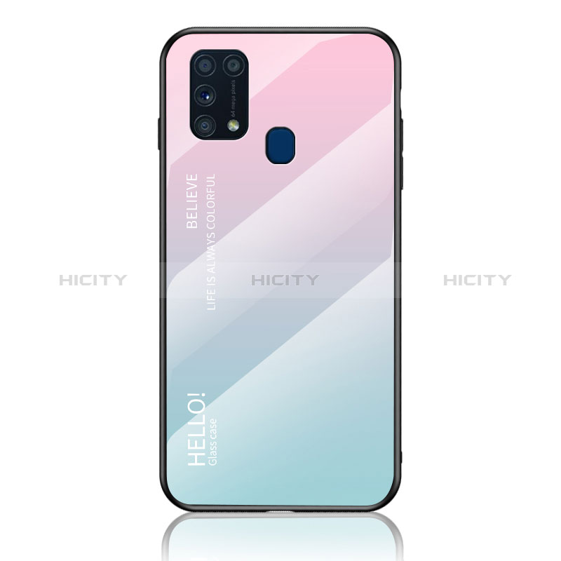 Silikon Schutzhülle Rahmen Tasche Hülle Spiegel Farbverlauf Regenbogen LS1 für Samsung Galaxy M31 Prime Edition Cyan