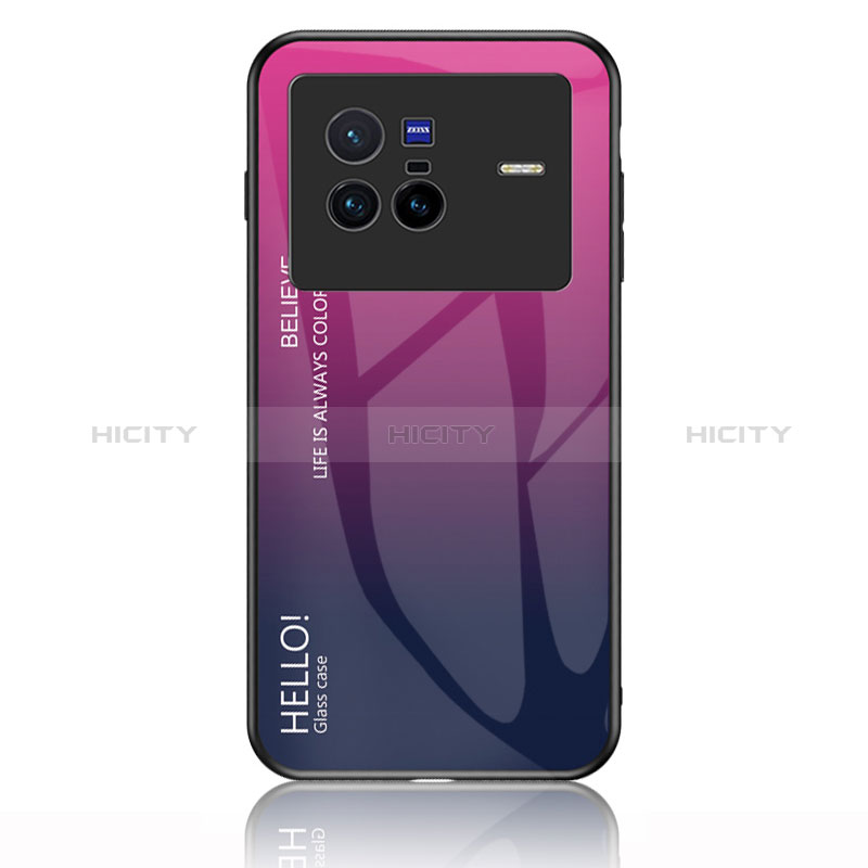 Silikon Schutzhülle Rahmen Tasche Hülle Spiegel Farbverlauf Regenbogen LS1 für Vivo X80 5G Pink Plus