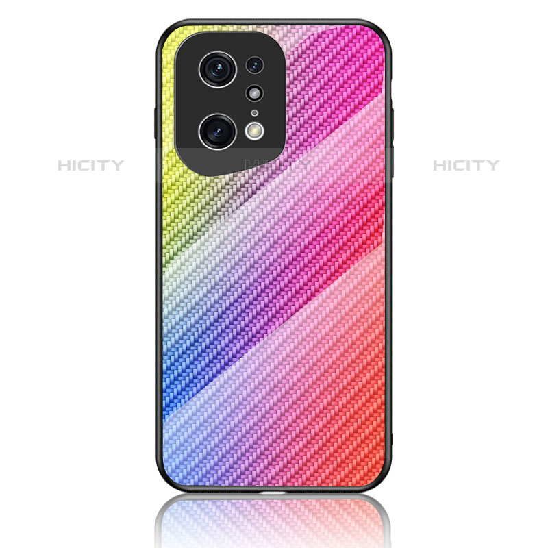 Silikon Schutzhülle Rahmen Tasche Hülle Spiegel Farbverlauf Regenbogen LS2 für Oppo Find X5 Pro 5G Rosa