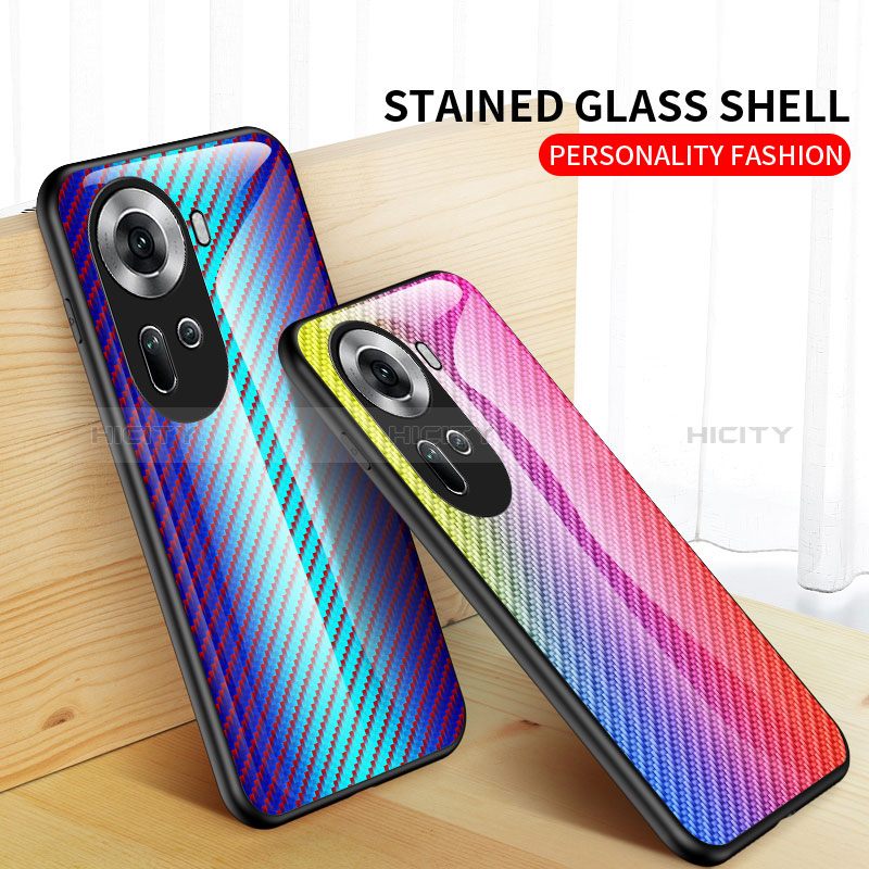 Silikon Schutzhülle Rahmen Tasche Hülle Spiegel Farbverlauf Regenbogen LS2 für Oppo Reno11 5G groß