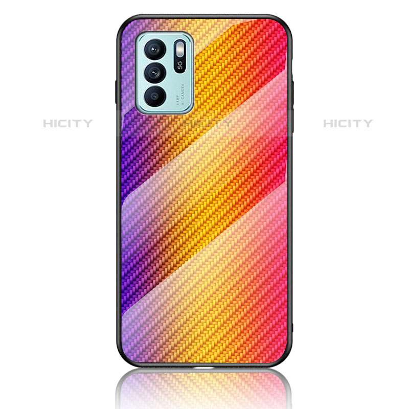 Silikon Schutzhülle Rahmen Tasche Hülle Spiegel Farbverlauf Regenbogen LS2 für Oppo Reno6 Z 5G Orange