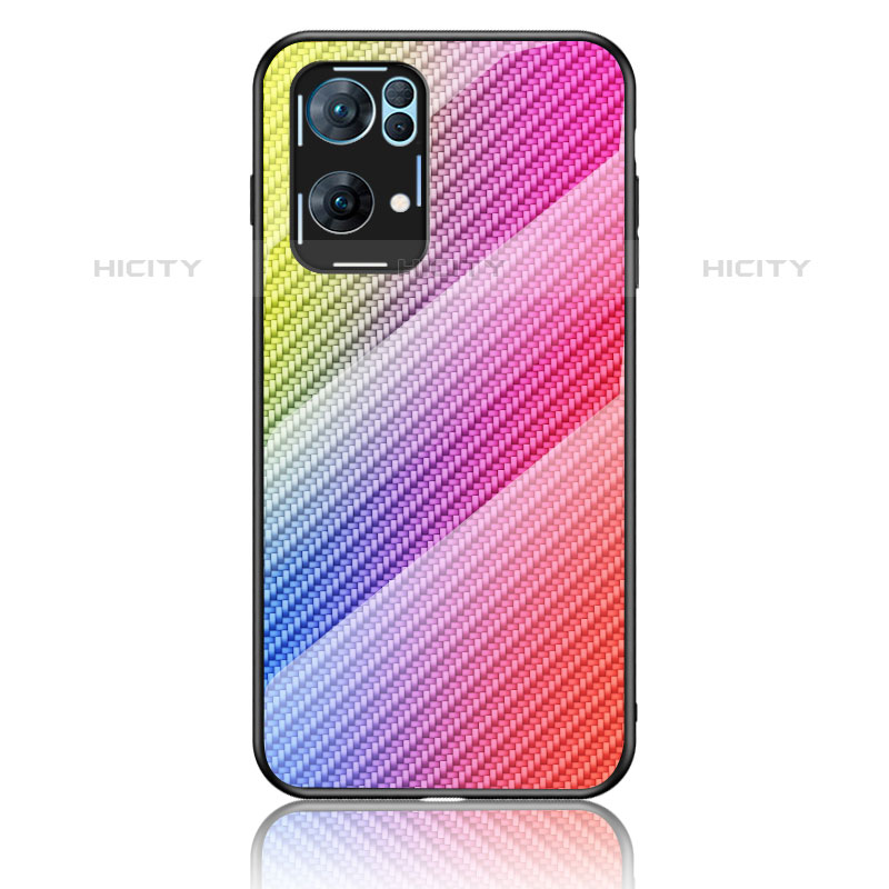 Silikon Schutzhülle Rahmen Tasche Hülle Spiegel Farbverlauf Regenbogen LS2 für Oppo Reno7 Pro 5G Rosa