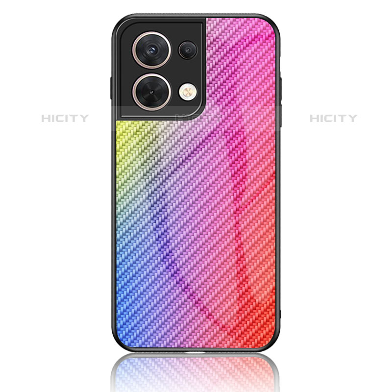 Silikon Schutzhülle Rahmen Tasche Hülle Spiegel Farbverlauf Regenbogen LS2 für Oppo Reno9 Pro 5G Rosa