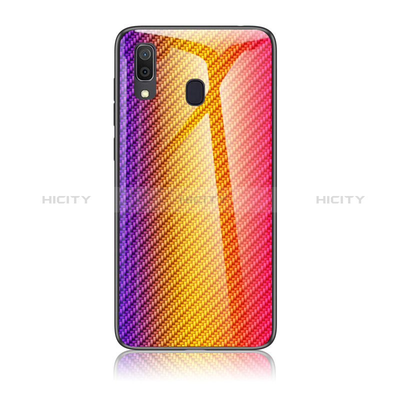 Silikon Schutzhülle Rahmen Tasche Hülle Spiegel Farbverlauf Regenbogen LS2 für Samsung Galaxy A20 Orange Plus