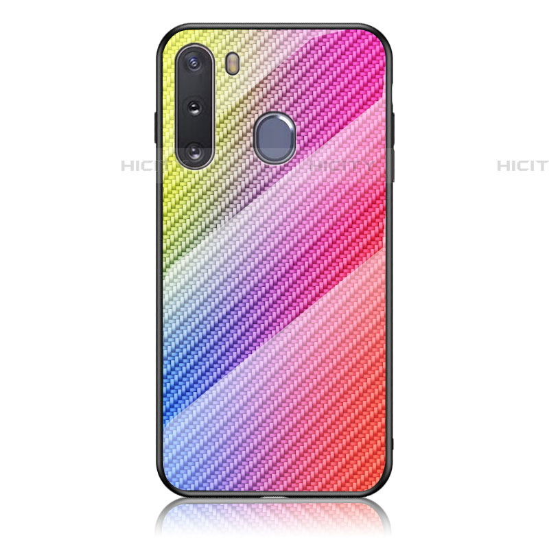 Silikon Schutzhülle Rahmen Tasche Hülle Spiegel Farbverlauf Regenbogen LS2 für Samsung Galaxy A21 European groß