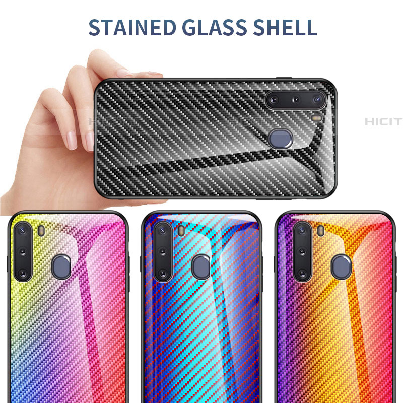 Silikon Schutzhülle Rahmen Tasche Hülle Spiegel Farbverlauf Regenbogen LS2 für Samsung Galaxy A21 European groß