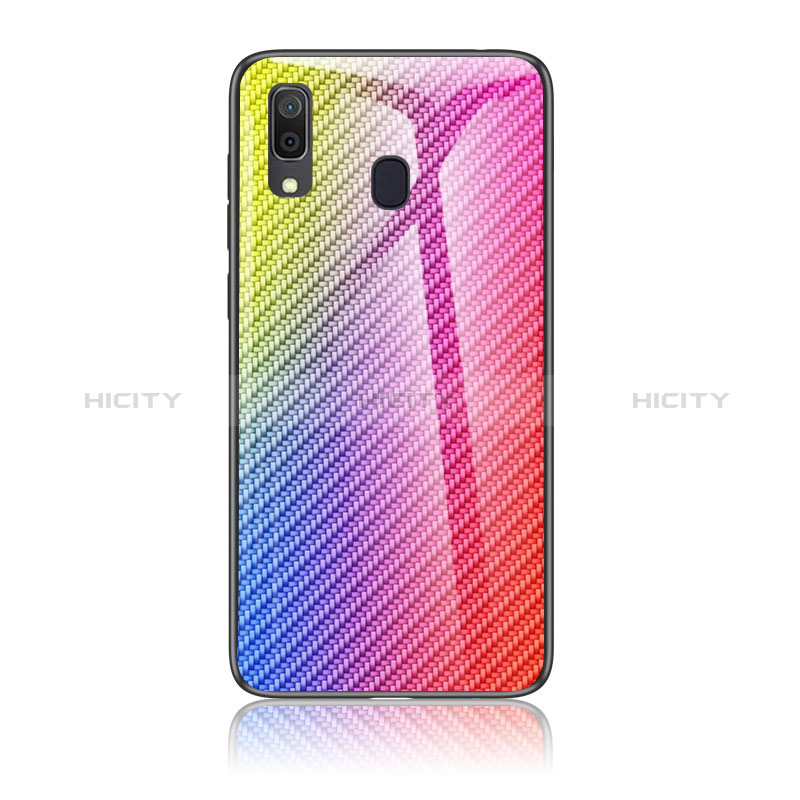 Silikon Schutzhülle Rahmen Tasche Hülle Spiegel Farbverlauf Regenbogen LS2 für Samsung Galaxy A30 Rosa Plus