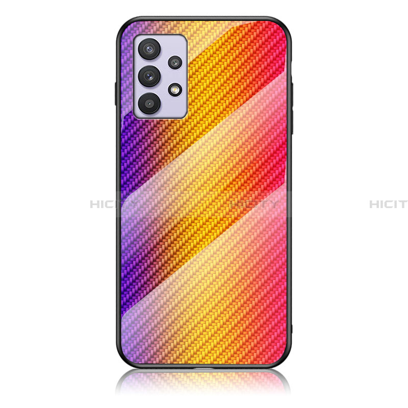 Silikon Schutzhülle Rahmen Tasche Hülle Spiegel Farbverlauf Regenbogen LS2 für Samsung Galaxy A32 5G Orange