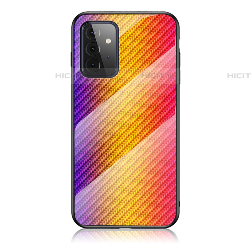 Silikon Schutzhülle Rahmen Tasche Hülle Spiegel Farbverlauf Regenbogen LS2 für Samsung Galaxy A72 4G Orange