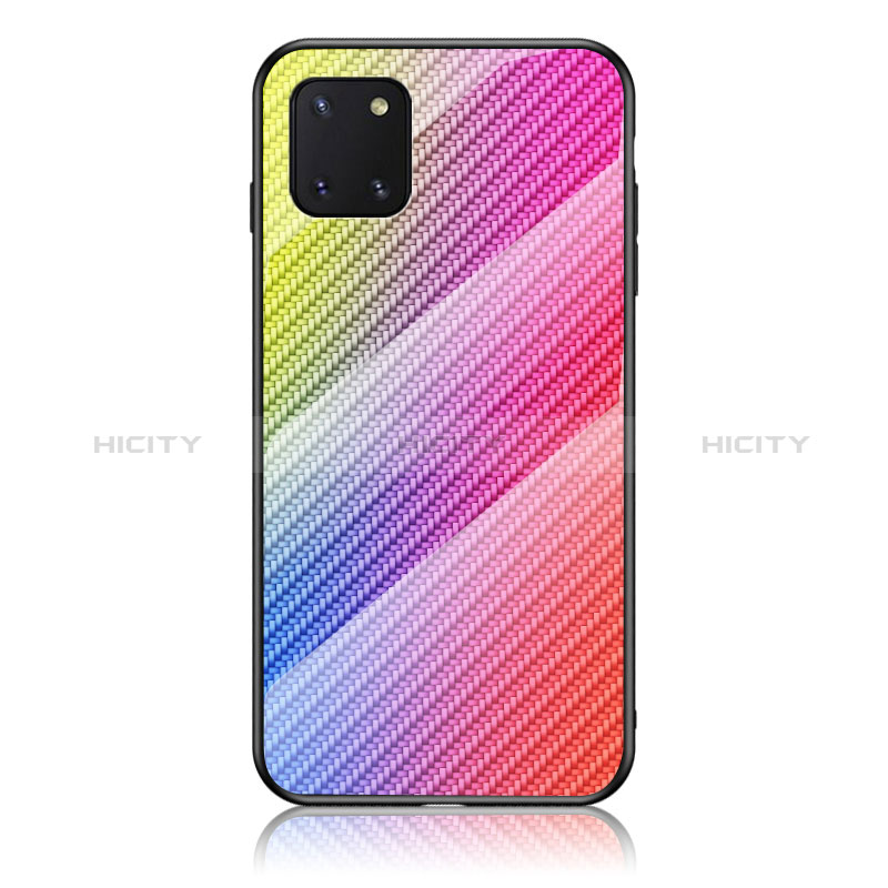 Silikon Schutzhülle Rahmen Tasche Hülle Spiegel Farbverlauf Regenbogen LS2 für Samsung Galaxy A81 Rosa