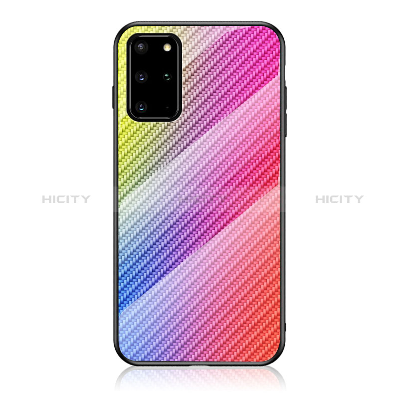 Silikon Schutzhülle Rahmen Tasche Hülle Spiegel Farbverlauf Regenbogen LS2 für Samsung Galaxy S20 Plus 5G Rosa