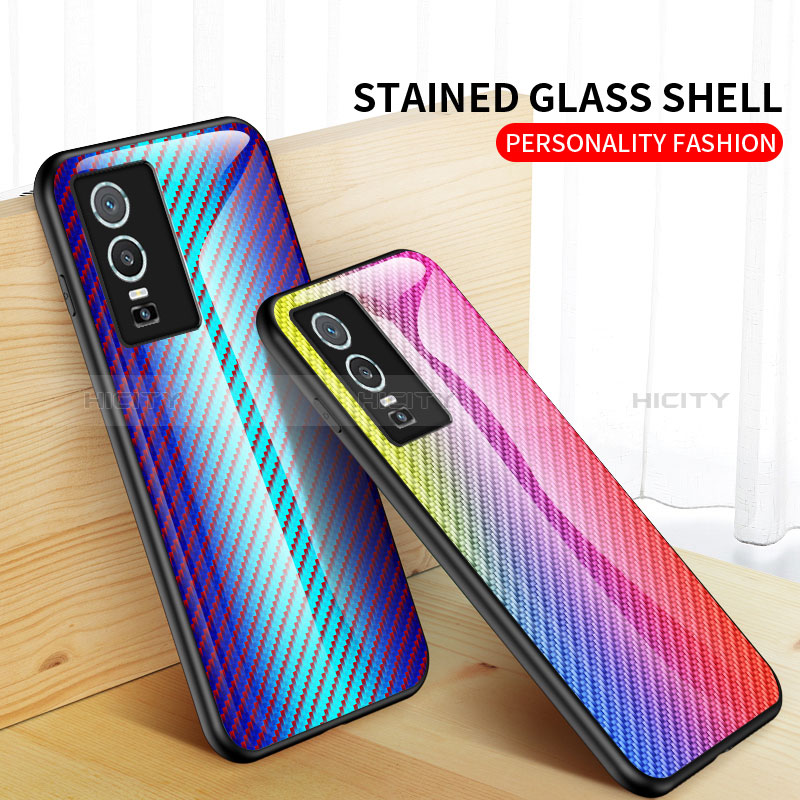 Silikon Schutzhülle Rahmen Tasche Hülle Spiegel Farbverlauf Regenbogen LS2 für Vivo Y76s 5G groß