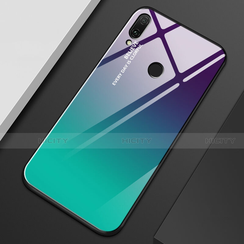 Silikon Schutzhülle Rahmen Tasche Hülle Spiegel Farbverlauf Regenbogen M01 für Huawei Y9 (2019) Cyan