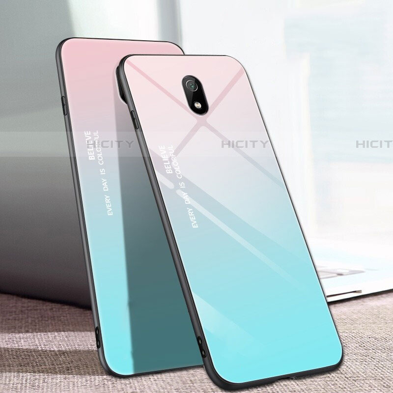 Silikon Schutzhülle Rahmen Tasche Hülle Spiegel Farbverlauf Regenbogen M01 für Xiaomi Redmi 8A Cyan