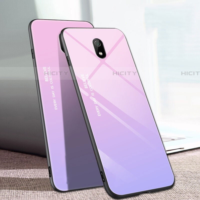 Silikon Schutzhülle Rahmen Tasche Hülle Spiegel Farbverlauf Regenbogen M01 für Xiaomi Redmi 8A Rosa