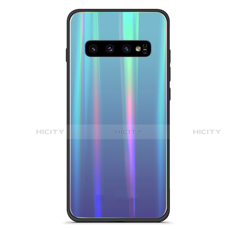 Silikon Schutzhülle Rahmen Tasche Hülle Spiegel Farbverlauf Regenbogen M02 für Samsung Galaxy S10 5G Blau