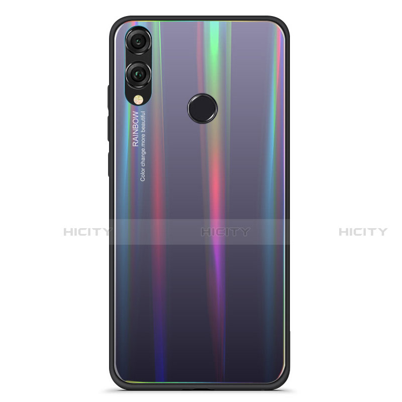 Silikon Schutzhülle Rahmen Tasche Hülle Spiegel Farbverlauf Regenbogen R01 für Huawei Honor 8X Schwarz Plus