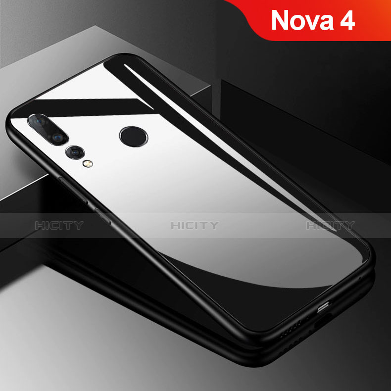 Silikon Schutzhülle Rahmen Tasche Hülle Spiegel für Huawei Nova 4 Schwarz