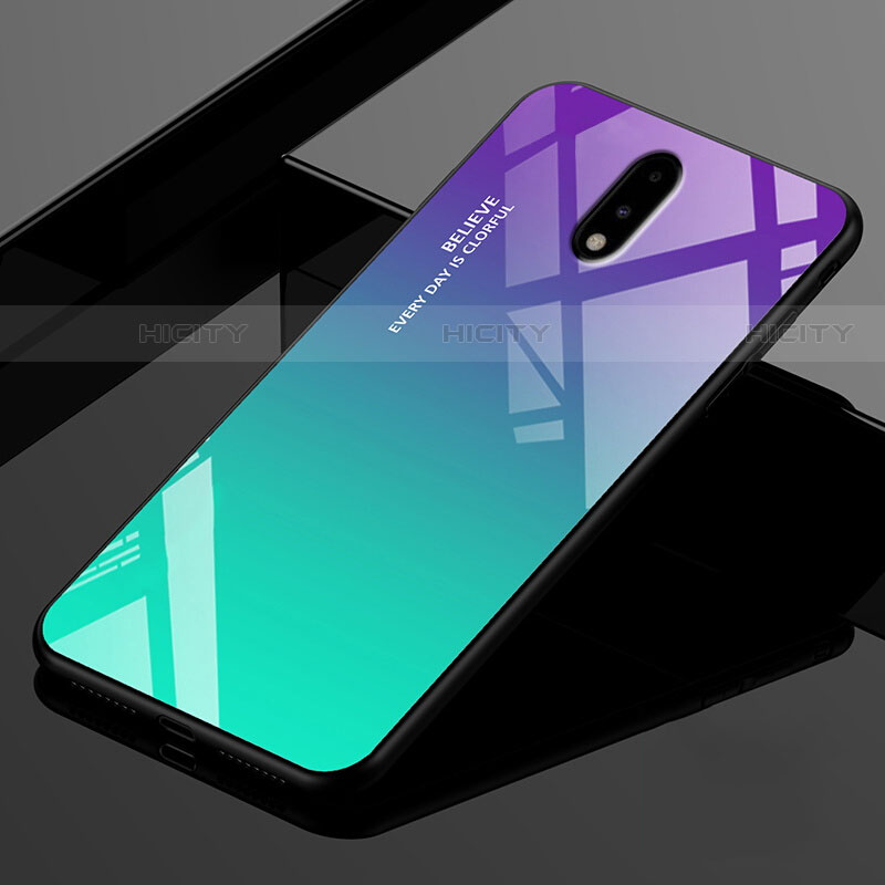 Silikon Schutzhülle Rahmen Tasche Hülle Spiegel für OnePlus 7 Cyan