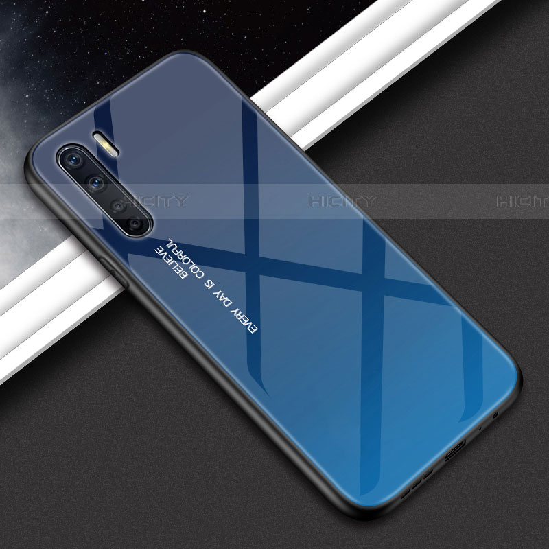 Silikon Schutzhülle Rahmen Tasche Hülle Spiegel für Oppo A91 Blau