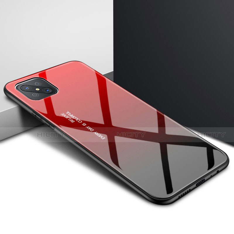 Silikon Schutzhülle Rahmen Tasche Hülle Spiegel für Oppo A92s 5G Rot