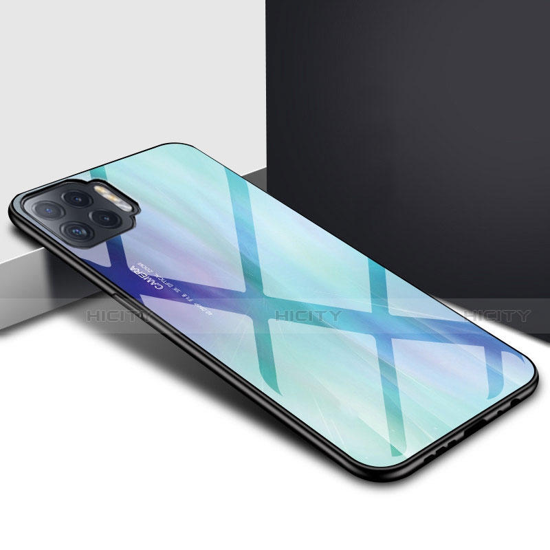 Silikon Schutzhülle Rahmen Tasche Hülle Spiegel für Oppo F17 Pro Cyan Plus