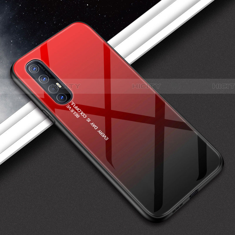 Silikon Schutzhülle Rahmen Tasche Hülle Spiegel für Oppo Reno3 Pro Rot Plus