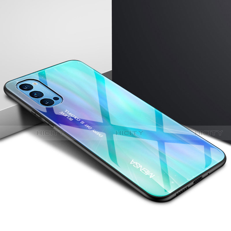 Silikon Schutzhülle Rahmen Tasche Hülle Spiegel für Oppo Reno4 Pro 5G Cyan