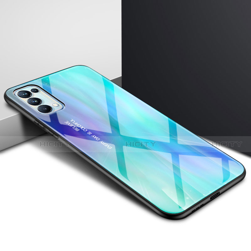 Silikon Schutzhülle Rahmen Tasche Hülle Spiegel für Oppo Reno5 Pro 5G Cyan