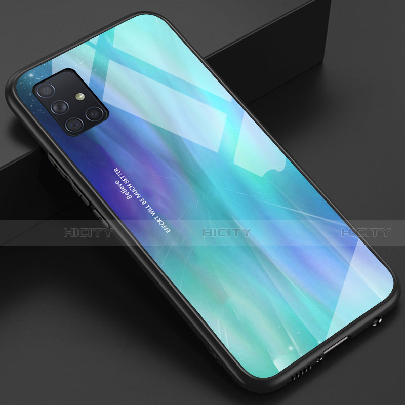 Silikon Schutzhülle Rahmen Tasche Hülle Spiegel für Samsung Galaxy A51 4G Cyan