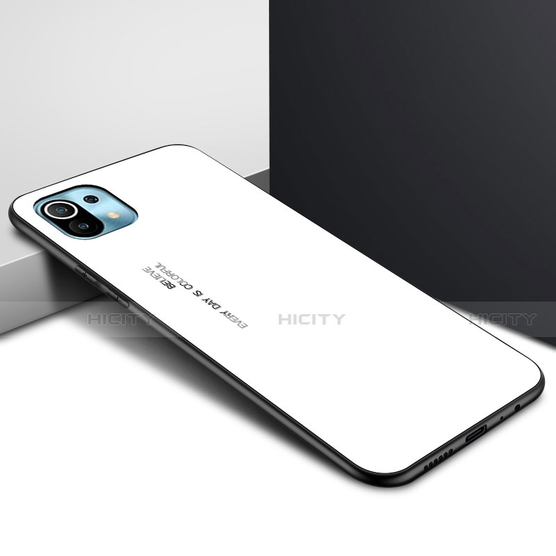 Silikon Schutzhülle Rahmen Tasche Hülle Spiegel für Xiaomi Mi 11 5G Weiß Plus
