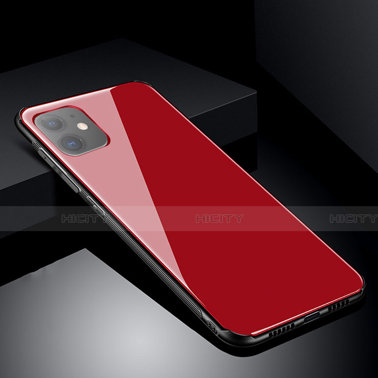 Silikon Schutzhülle Rahmen Tasche Hülle Spiegel M01 für Apple iPhone 11 Rot Plus