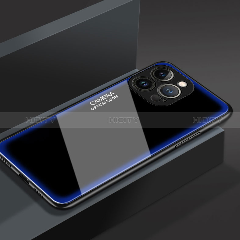 Silikon Schutzhülle Rahmen Tasche Hülle Spiegel M01 für Apple iPhone 14 Pro Max Blau