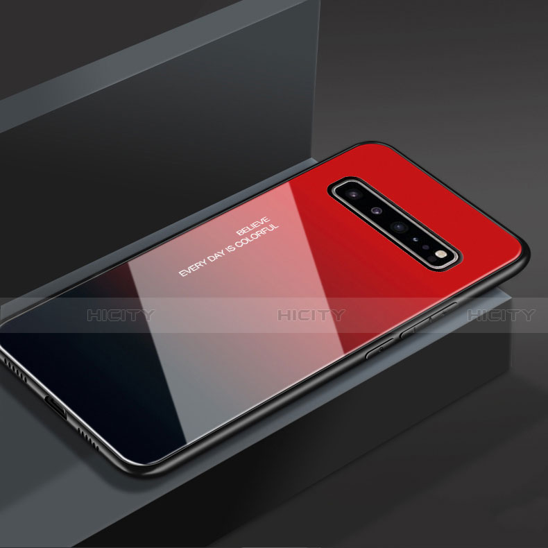 Silikon Schutzhülle Rahmen Tasche Hülle Spiegel M01 für Samsung Galaxy S10 5G SM-G977B Rot