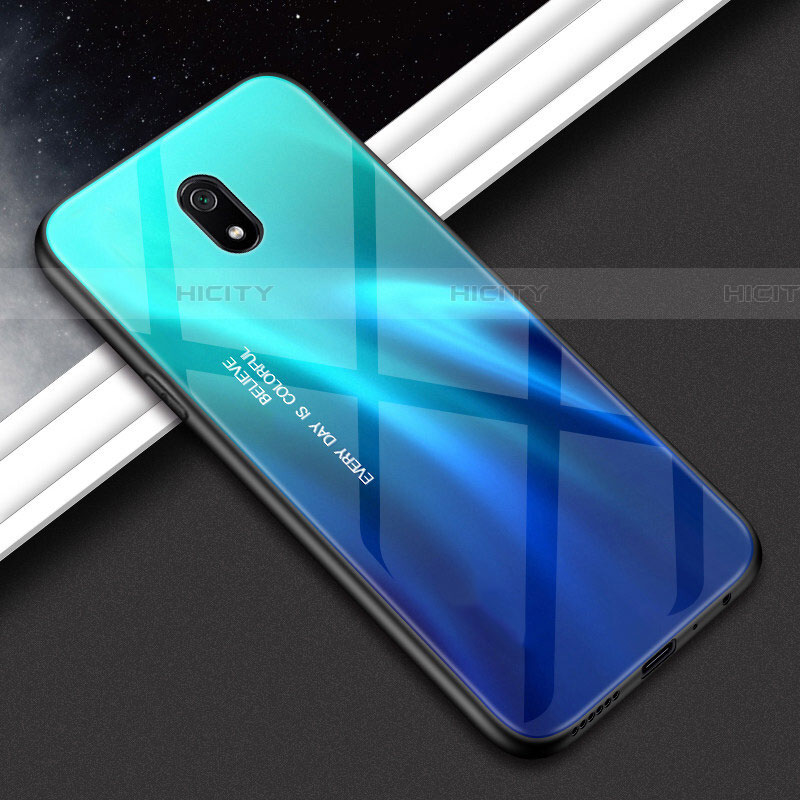 Silikon Schutzhülle Rahmen Tasche Hülle Spiegel M01 für Xiaomi Redmi 8A Cyan Plus