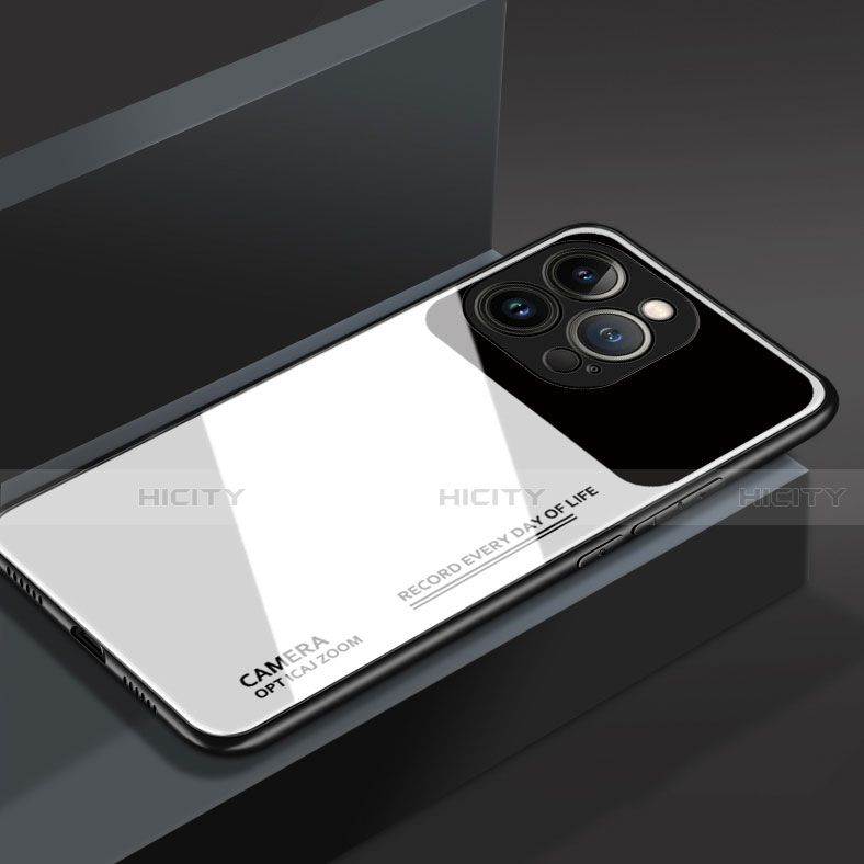 Silikon Schutzhülle Rahmen Tasche Hülle Spiegel M03 für Apple iPhone 13 Pro Max Weiß Plus