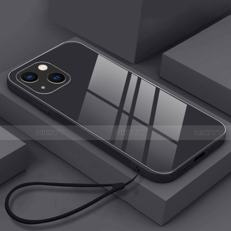 Silikon Schutzhülle Rahmen Tasche Hülle Spiegel M03 für Apple iPhone 14 Schwarz Plus