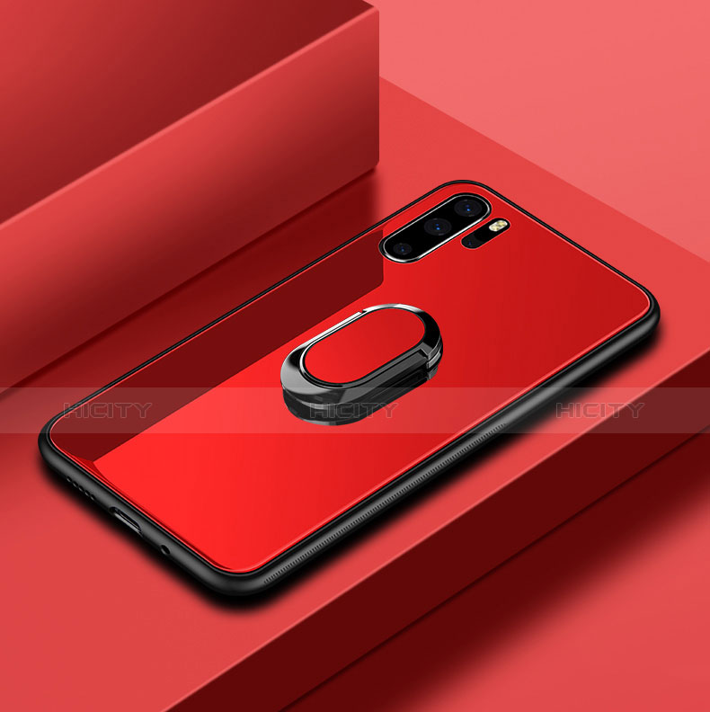 Silikon Schutzhülle Rahmen Tasche Hülle Spiegel mit Fingerring Ständer für Huawei P30 Pro New Edition Rot Plus