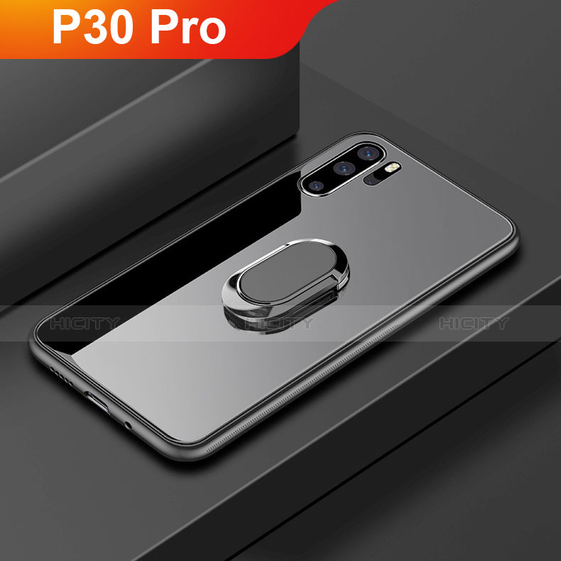 Silikon Schutzhülle Rahmen Tasche Hülle Spiegel mit Fingerring Ständer für Huawei P30 Pro New Edition Schwarz Plus