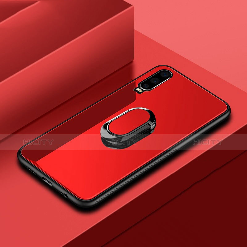 Silikon Schutzhülle Rahmen Tasche Hülle Spiegel mit Fingerring Ständer für Huawei P30 Rot Plus