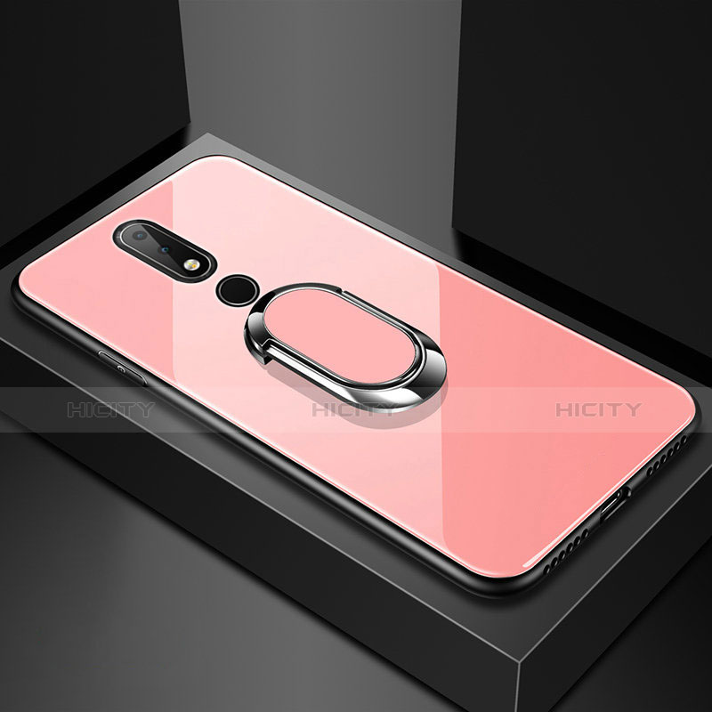 Silikon Schutzhülle Rahmen Tasche Hülle Spiegel mit Fingerring Ständer für Nokia X6 Rosegold