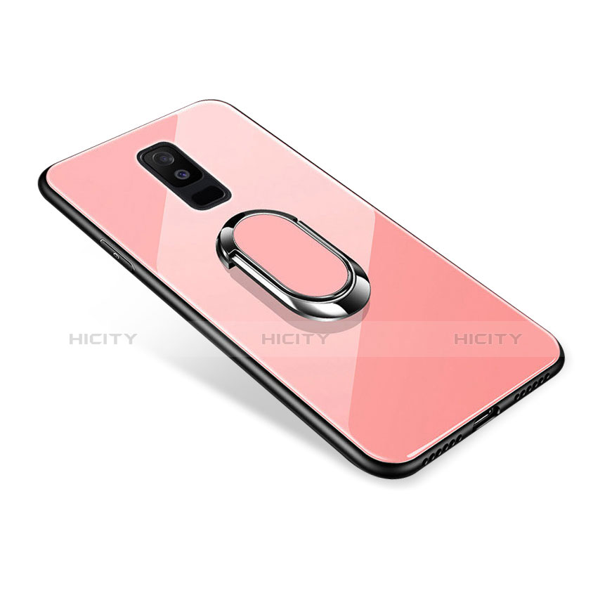 Silikon Schutzhülle Rahmen Tasche Hülle Spiegel mit Fingerring Ständer für Samsung Galaxy A6 Plus Rosegold