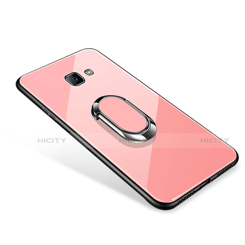 Silikon Schutzhülle Rahmen Tasche Hülle Spiegel mit Fingerring Ständer für Samsung Galaxy J7 Prime Rosegold