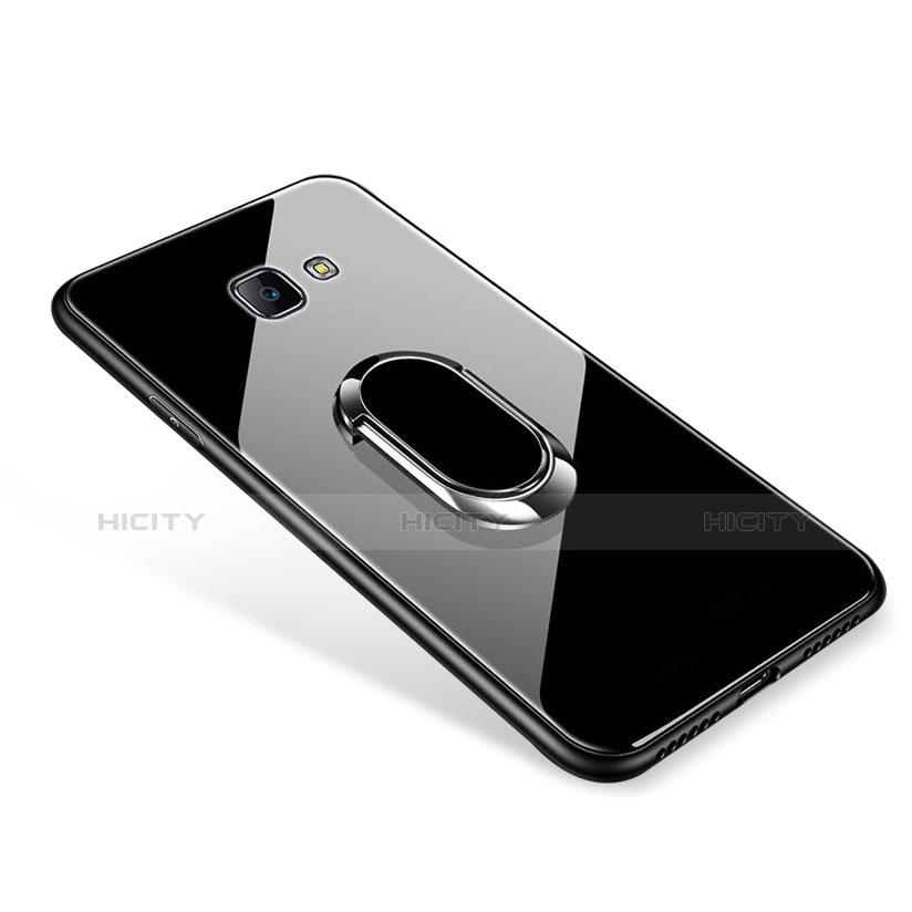 Silikon Schutzhülle Rahmen Tasche Hülle Spiegel mit Fingerring Ständer für Samsung Galaxy On7 (2016) G6100 Schwarz