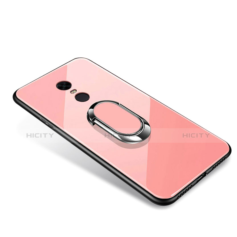 Silikon Schutzhülle Rahmen Tasche Hülle Spiegel mit Fingerring Ständer für Xiaomi Redmi Note 5 Indian Version Rosegold Plus