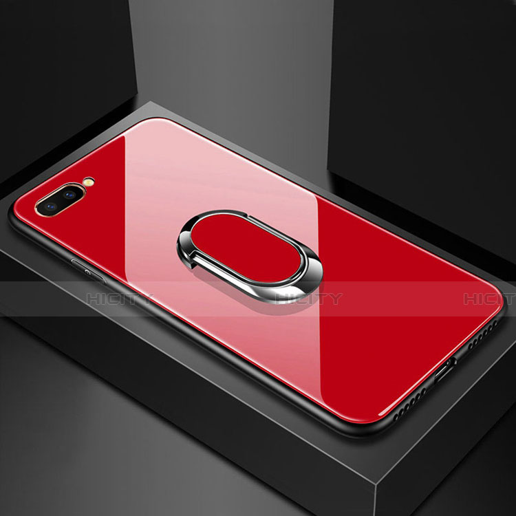 Silikon Schutzhülle Rahmen Tasche Hülle Spiegel mit Magnetisch Fingerring Ständer A01 für Oppo A12e Rot