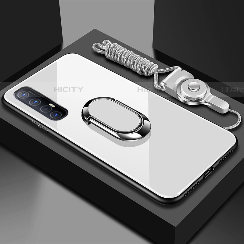 Silikon Schutzhülle Rahmen Tasche Hülle Spiegel mit Magnetisch Fingerring Ständer A02 für Oppo Reno3 Pro